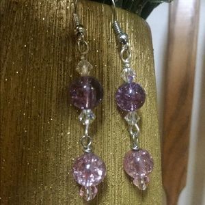 Cracked Marble & Swarovski Crystal Dangle Earrings